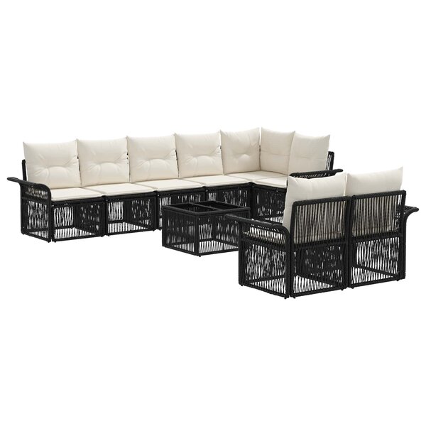 vidaXL Ensemble de canapé de jardin 9 Pièces Noir polyrotin