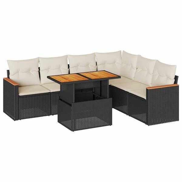 vidaXL Salon de jardin avec coussins 7 Pièces noir résine tressée acacia