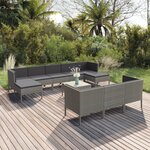 vidaXL Salon de jardin 11 Pièces avec coussins Résine tressée Gris