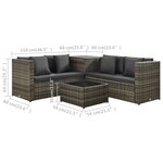 vidaXL Salon de jardin 4 Pièces avec coussins résine tressée gris