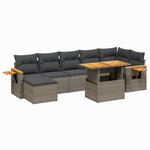 vidaXL Salon de jardin 8 Pièces avec coussins gris résine tressée