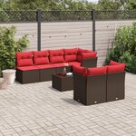vidaXL Salon de jardin 8 Pièces avec coussins marron résine tressée