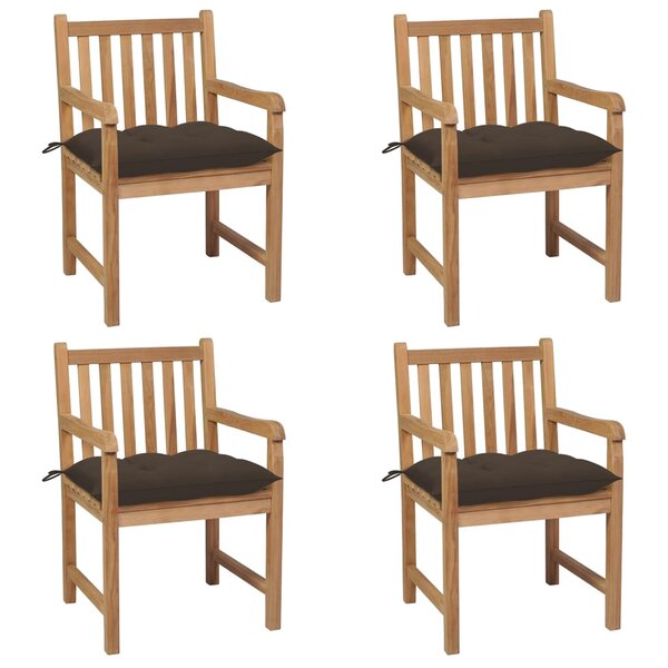 vidaXL Chaises de jardin lot de 4 et coussins taupe bois teck solide