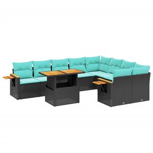 vidaXL Salon de jardin 10 Pièces avec coussins noir résine tressée