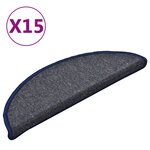 vidaXL Tapis d'escalier 15 pièces 56 x 17 x 3 cm Gris foncé et bleu Demi-rond
