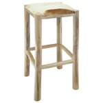vidaXL Tabouret de bar cuir de chèvre et bois de teck solide