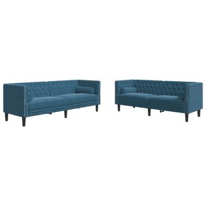 vidaXL Ensemble de canapé Chesterfield et traversins 2Pièces bleu velours