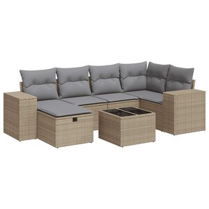 vidaXL Salon de jardin avec coussins 7 Pièces beige résine tressée