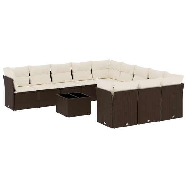 vidaXL Salon de jardin avec coussins 12 Pièces marron résine tressée