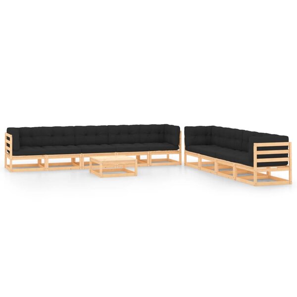 vidaXL Salon de jardin 10 Pièces avec coussins anthracite Pin massif