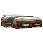 vidaXL Cadre de lit chêne fumé 135x190 cm bois d'ingénierie