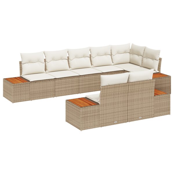 vidaXL Set de salon de jardin 8 pièces avec coussins en poly rotin beige et acacia