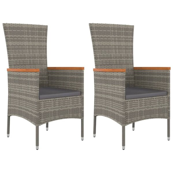 vidaXL Chaises de jardin avec coussins lot de 2 Résine tressée Gris