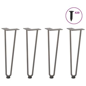 vidaXL Pieds en épingle à cheveux pour table basse 4 pièces Acier naturel 42 cm Acier massif