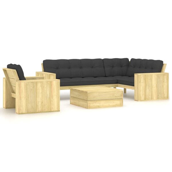 vidaXL Salon de jardin 3 Pièces avec coussins bois de pin imprégné