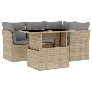 vidaXL Salon de jardin avec coussins 5 Pièces beige résine tressée