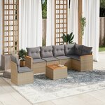 vidaXL Salon de jardin avec coussins 7 Pièces beige résine tressée
