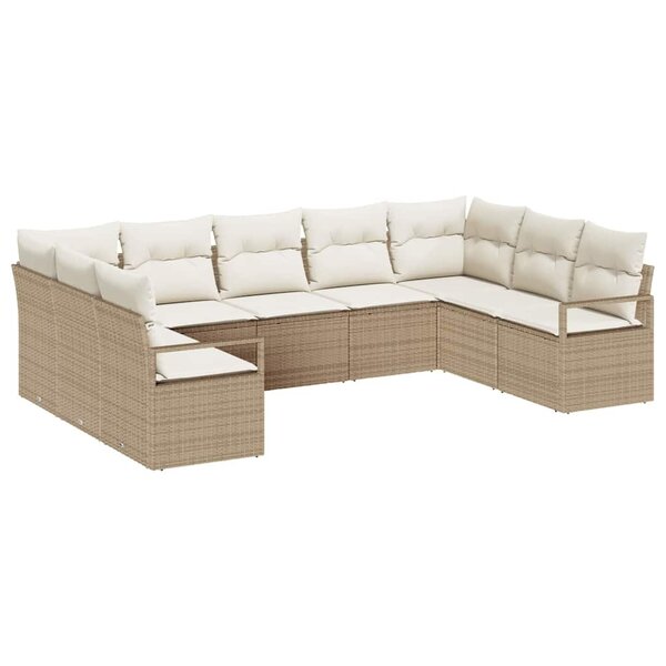 vidaXL Ensemble de canapé de jardin avec coussin 9 Pièces Beige  Crème