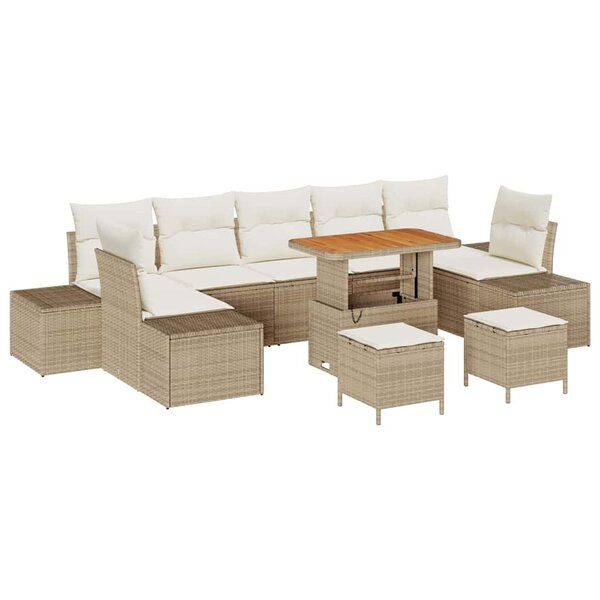 vidaXL Ensemble de canapé de jardin avec coussin 10 Pièces Beige et crème