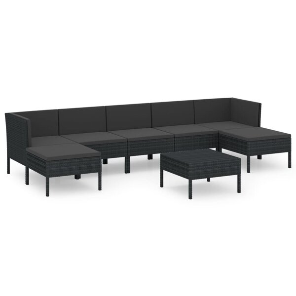 vidaXL Salon de jardin 8 Pièces avec coussins résine tressée noir