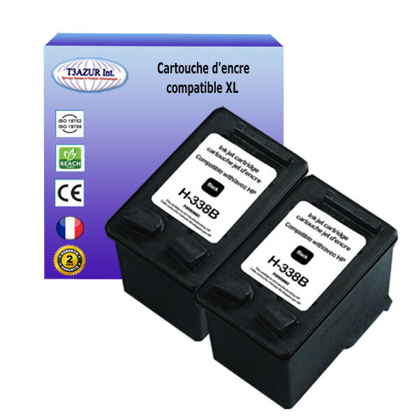 1+1 Cartouches compatibles avec HP DeskJet 5748, 6520, 6520xi, 6540, 6540d, 6540dt, 6540xi, 6543, 6545 remplace HP 338 (C8765EE) Noire 18ml - T3AZUR