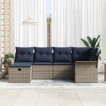 vidaXL Ensemble de canapé de jardin 6 Pièces Gris et marine polyrotin