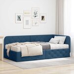 vidaXL Cadre de lit d'angle avec matelas Bleu 90 x 200 cm tissu