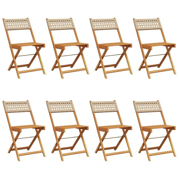 vidaXL Chaises de jardin pliantes lot de 8 beige rotin et bois massif