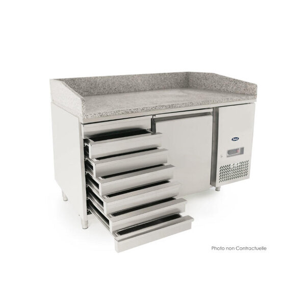Table pizza réfrigérée tropicalisée - 1 porte 7 tiroirs à pâtons - atosa - r600a - acier inoxydable13801510pleine x800x825mm