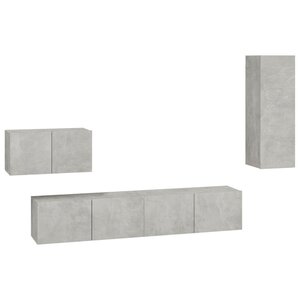 vidaXL Ensemble de meubles TV 4 Pièces Gris béton Bois d'ingénierie