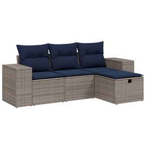 vidaXL Salon de jardin 4 Pièces avec coussins gris résine tressée