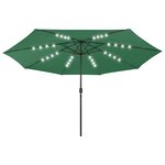 vidaXL Parasol de jardin avec lumières LED et mât en métal 400 cm vert