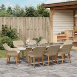vidaXL Ensemble de salle à manger pour jardin 9 Pièces Beige polyrotin