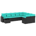 vidaXL Salon de jardin 10 Pièces avec coussins noir résine tressée