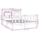 Vidaxl cadre de lit noir bois massif 135x190 cm double