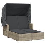 vidaXL Chaise longue double avec auvent et coussins gris clair rotin
