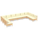 vidaXL Salon de jardin 10 Pièces avec coussins crème bois de pin massif