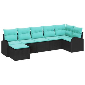 vidaXL Ensemble de Canapés 7 Pièces Noir et turquoise polyrotin