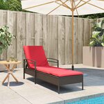 vidaXL Chaise longue avec coussin Marron 63 x 200 x 81 cm Résine tressée (États-Unis uniquement)