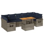 vidaXL Salon de jardin 8 Pièces avec coussins gris résine tressée