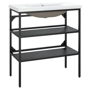 vidaXL Cadre de lavabo de salle de bain vasque à encastrer Noir Fer