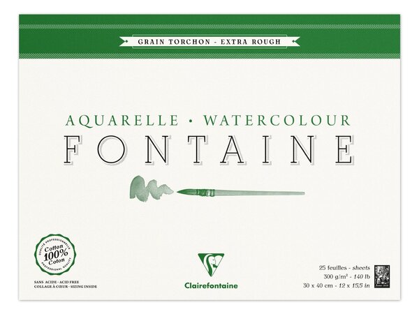 Bloc Fontaine 25F torchon 30x40 300g encollé 4 côtés CLAIREFONTAINE