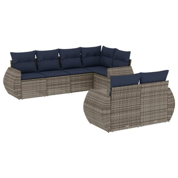 vidaXL Salon de jardin 7 Pièces avec coussins gris résine tressée