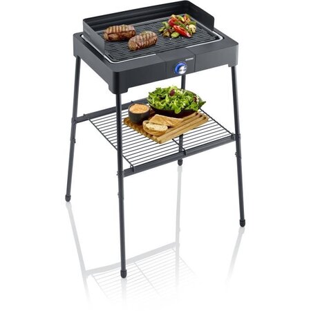 SEVERIN PG8563 Barbecue sur pieds électrique - 2200W - Gril en fonte d'aluminium - Bac a eau réducteur de fumée et d'odeurs - Noir