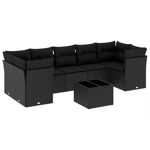 vidaXL Salon de jardin 8 Pièces avec coussins noir résine tressée