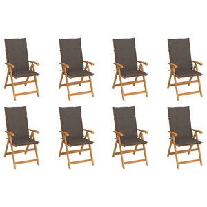 vidaXL Chaises inclinables de jardin et coussins lot de 8 Teck solide