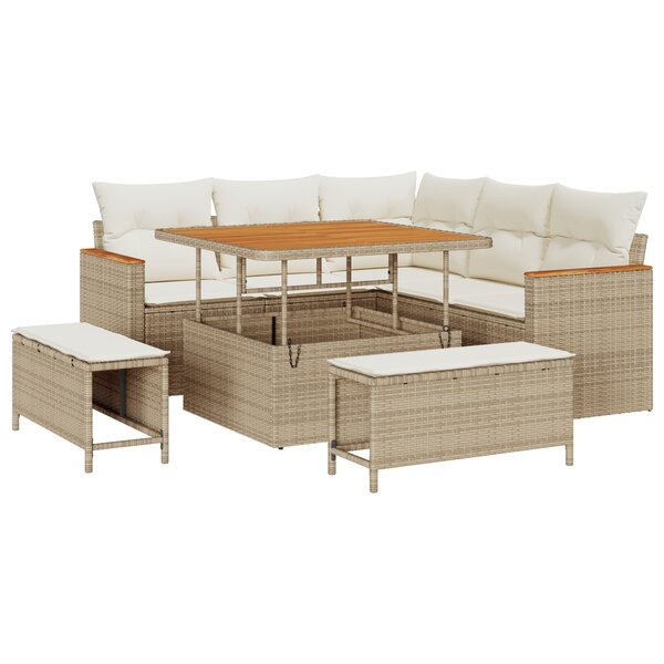 vidaXL Ensemble de Canapé de Jardin de 8 Pièces avec Coussins Beige en Poly Rattan Acacia