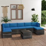 vidaXL Salon palette de jardin 8 Pièces avec coussins Bois de pin massif