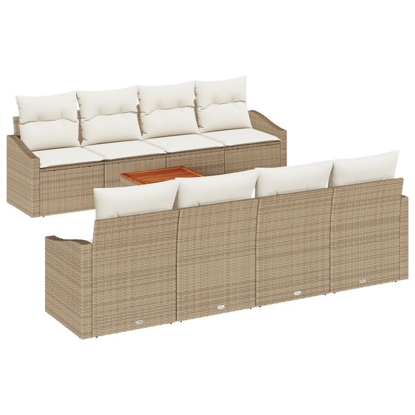 vidaXL Salon de jardin 9 pièces avec coussins beiges en poly rotin d'acacia