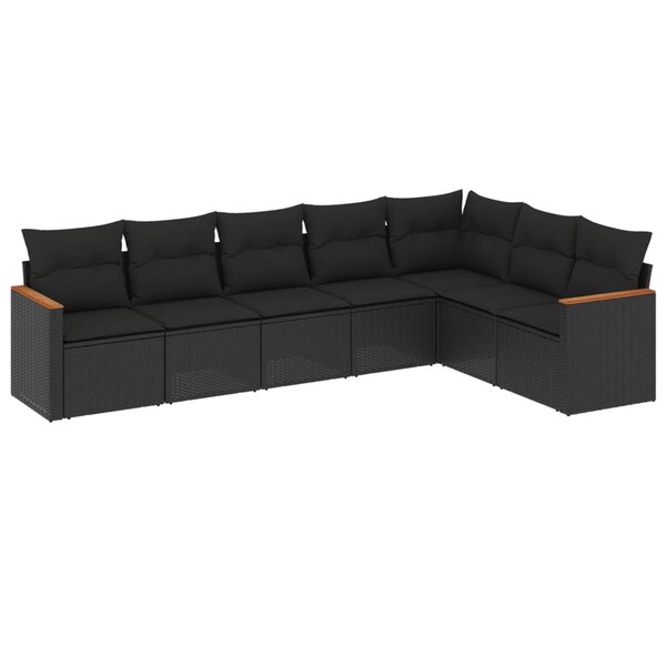 vidaXL Salon de jardin 7 Pièces avec coussins noir résine tressée